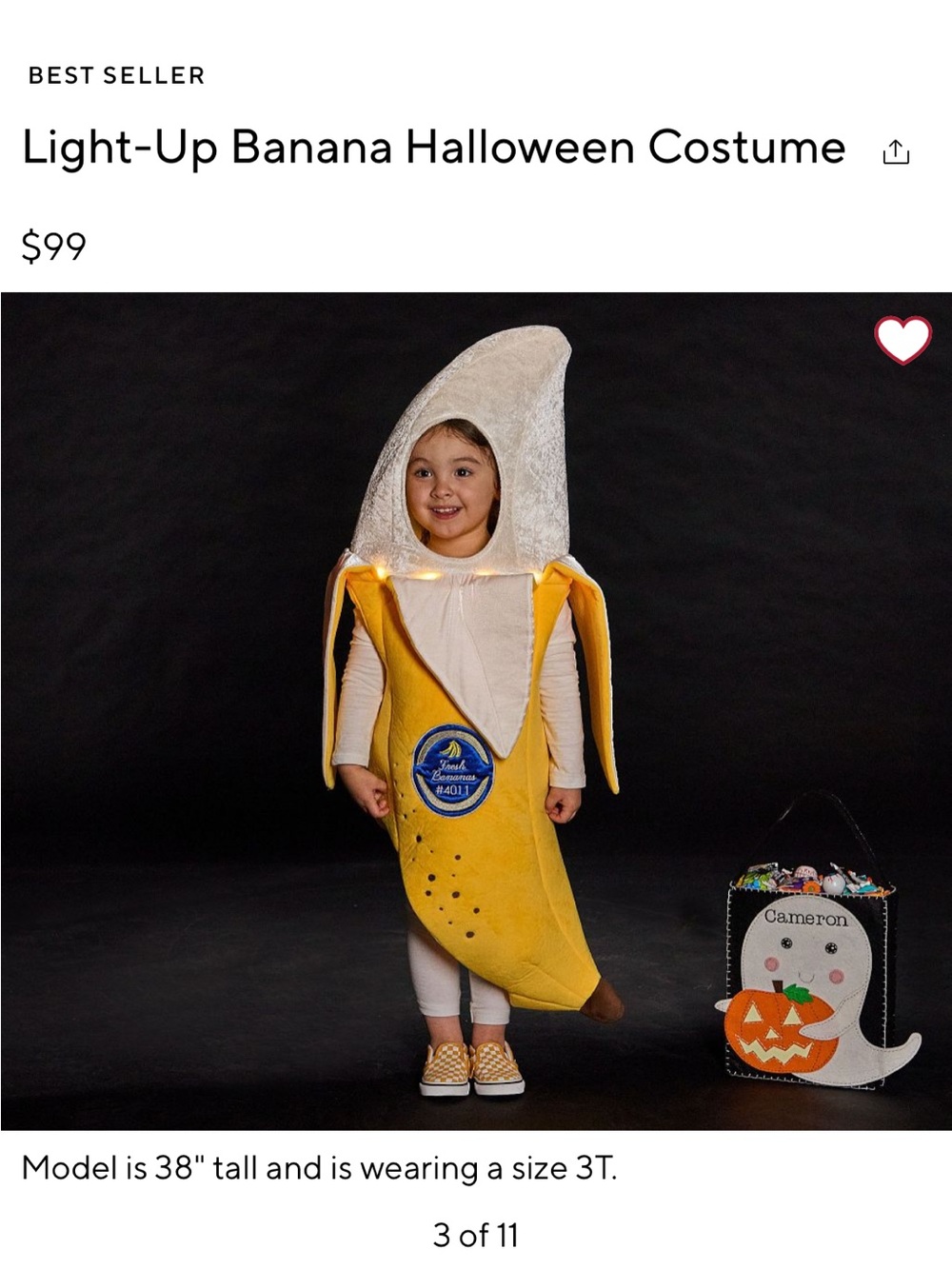 Pottery Barn Kids Light Up Banana Halloween Costume - 4-6 years - Picture 3 of 5